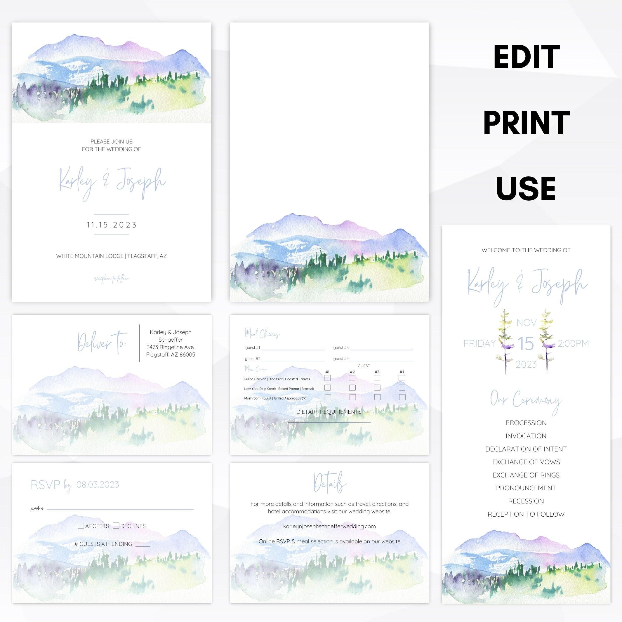 rustic mountains wedding invitation suite