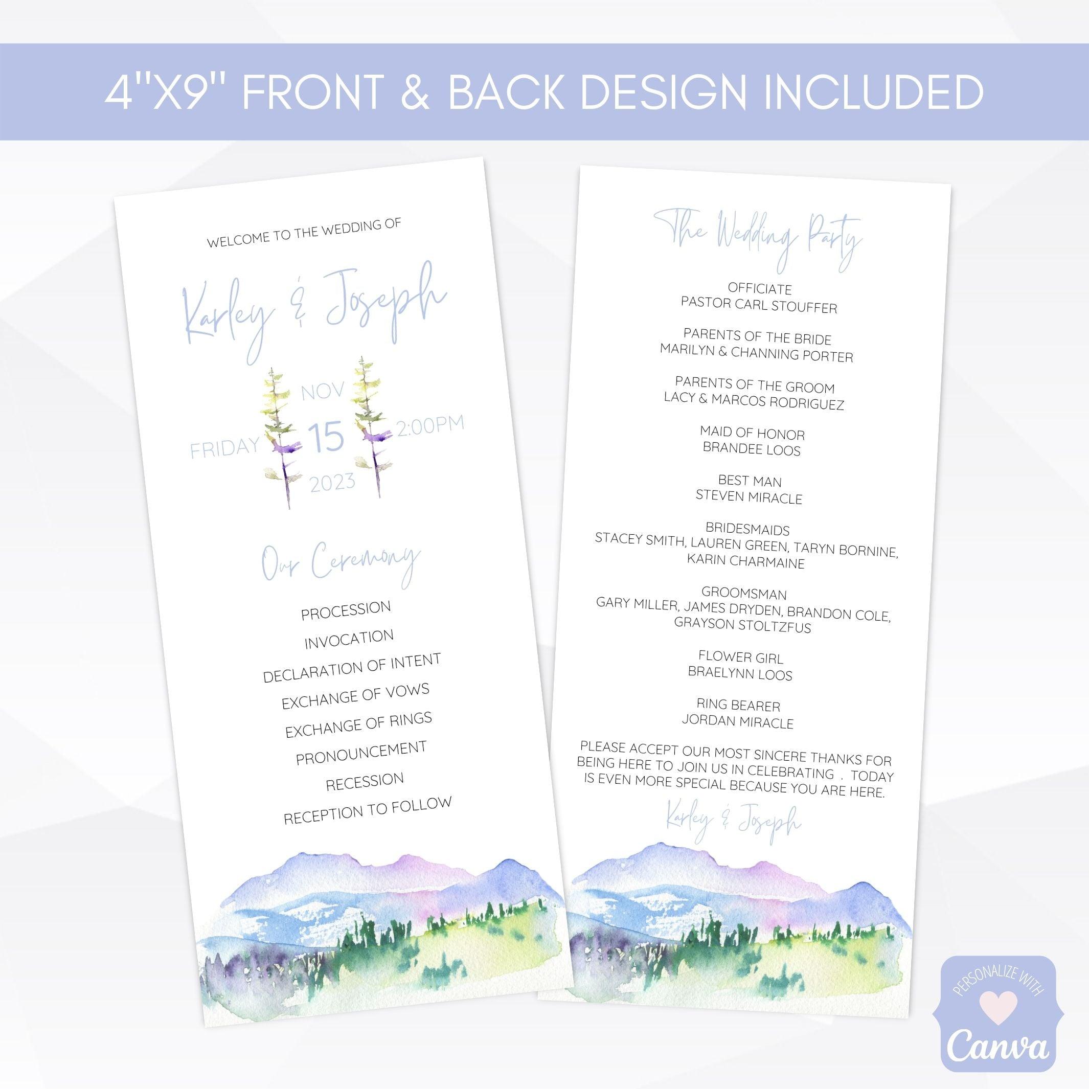 boho minimal wedding program