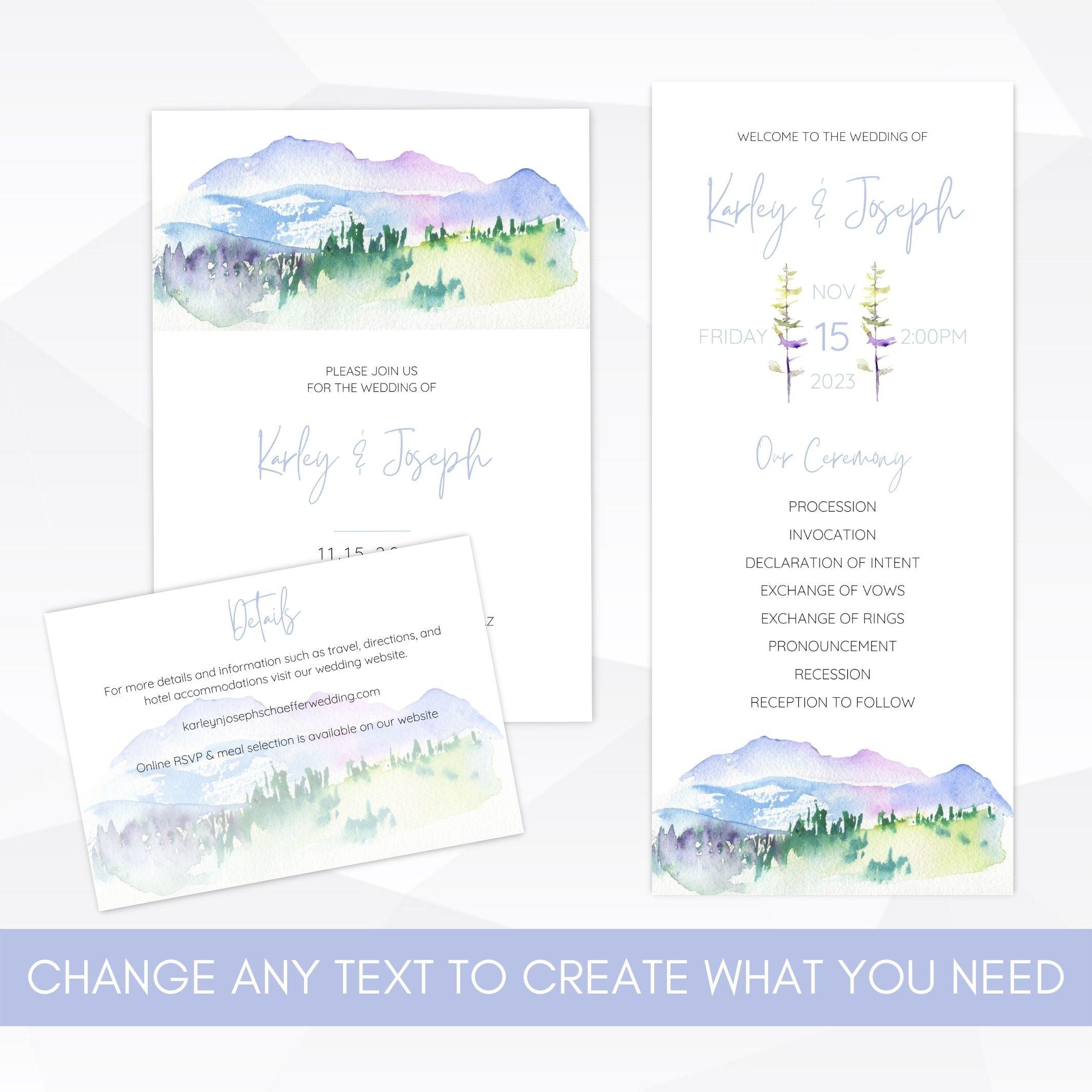 printable wedding invitation template set