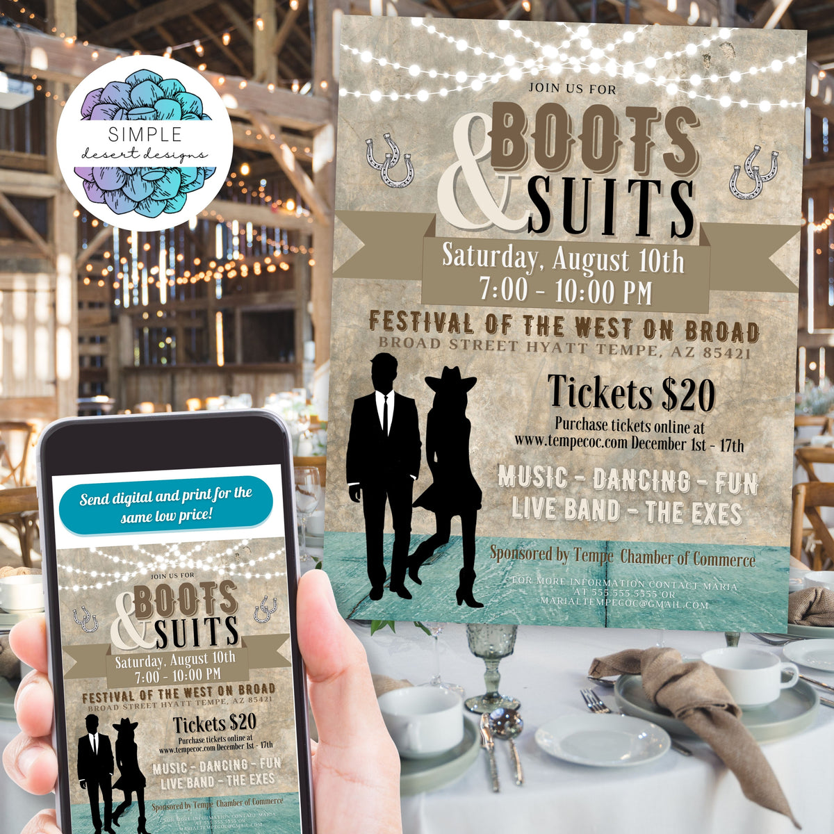 Western Barn Dance Flyer Set Template - Simple Desert Designs
