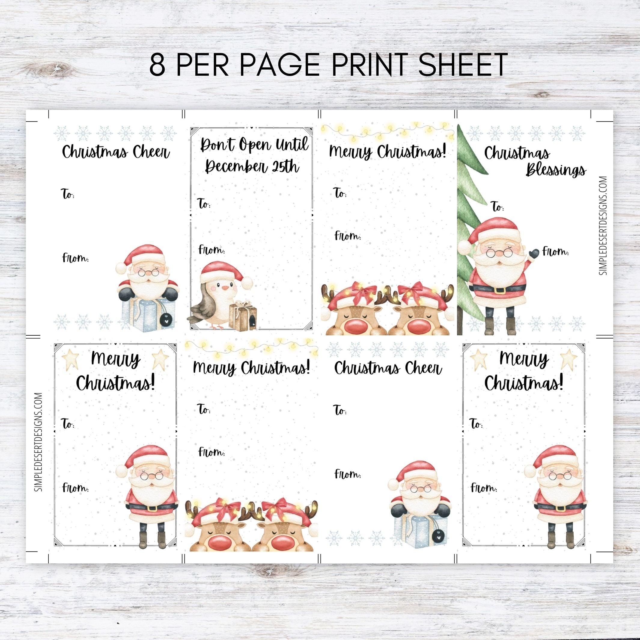 Printable Watercolor Festive Christmas Gift Tags