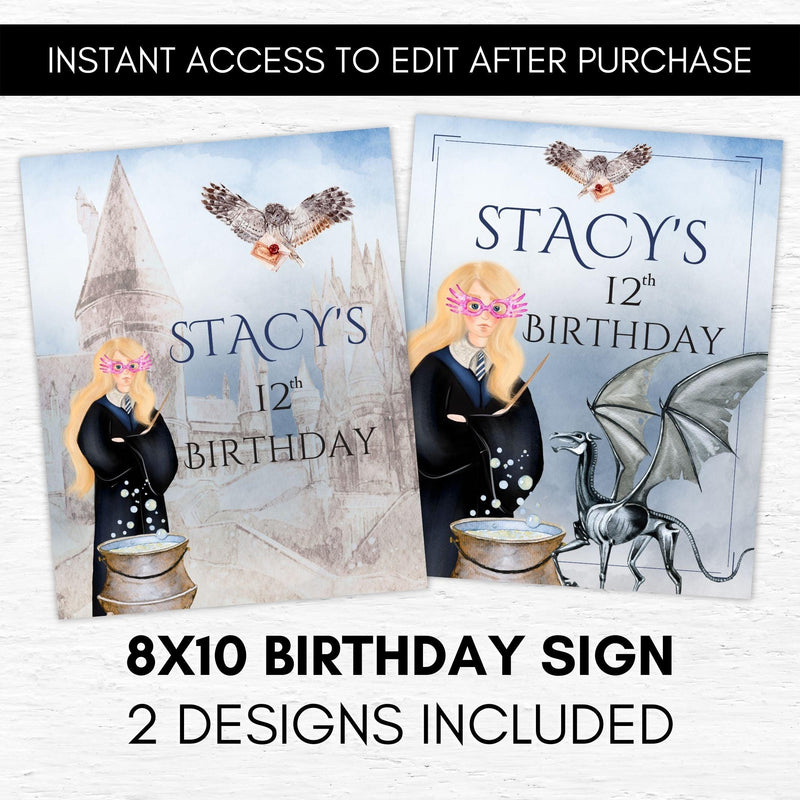 wizard school birthday sign editable