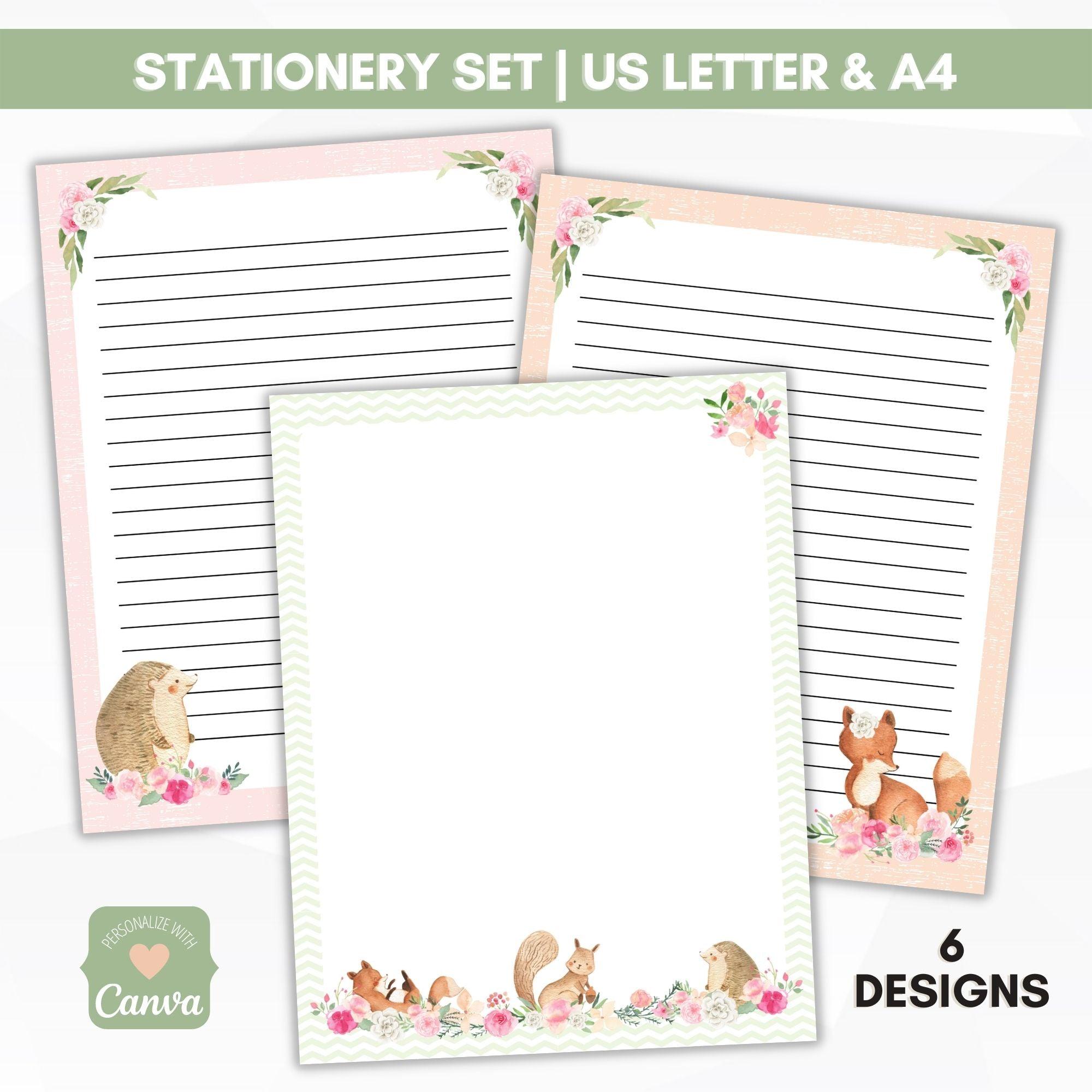 Animal-themed stationery samples
