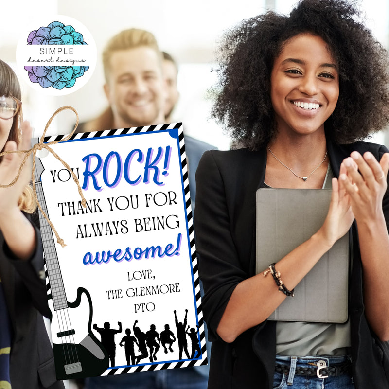 fun you rock rockstar appreciation day week thank you gift tags for school pto pta or teacher employee staff gifts
