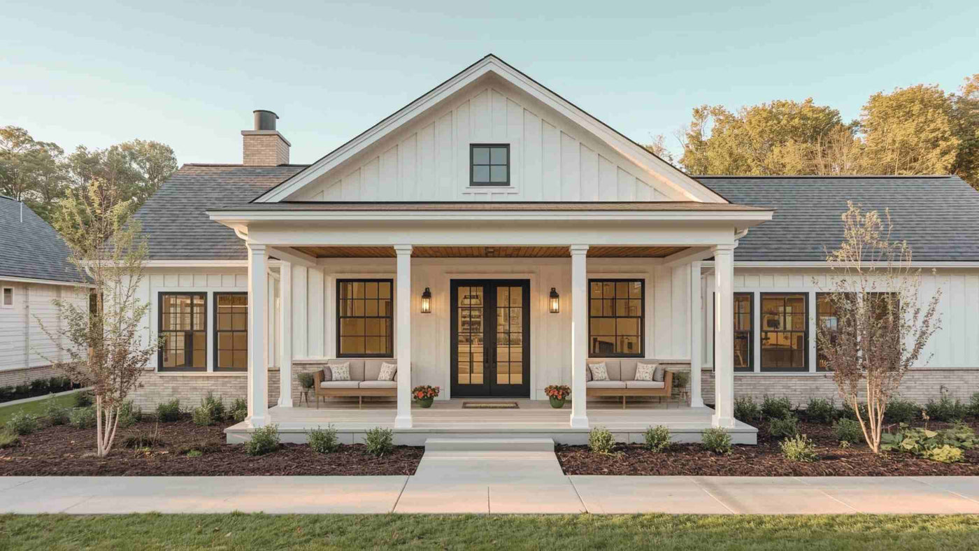 warm and inviting modern farmhouse craftsman style home depicting a welcoming entryway for short term rental guests and families shopping for a new home in real estate