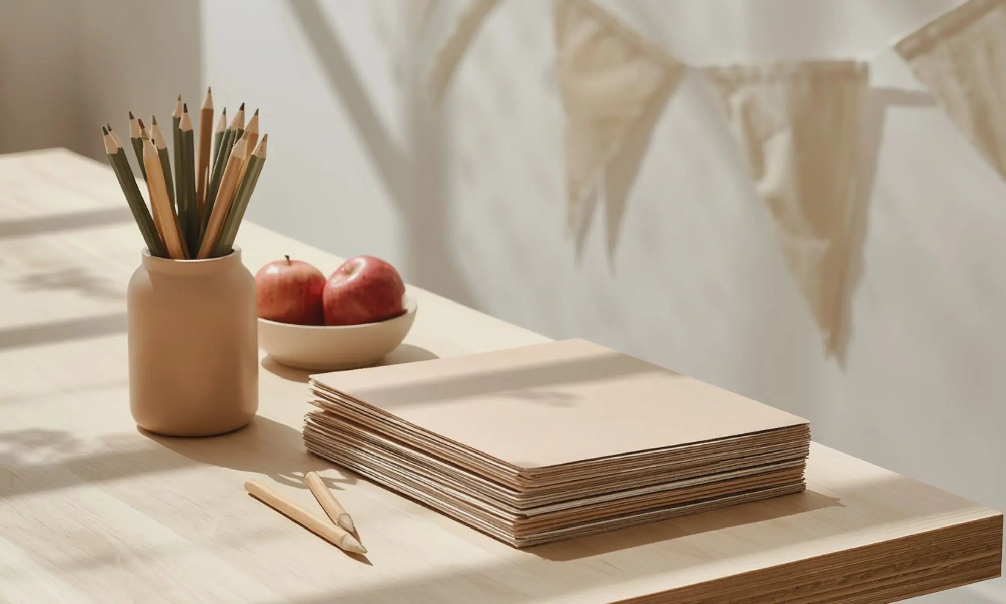 school supplies on light blue surface