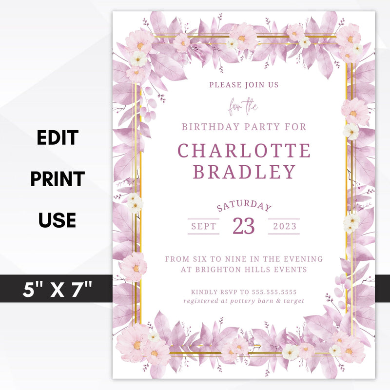 floral birthday invite