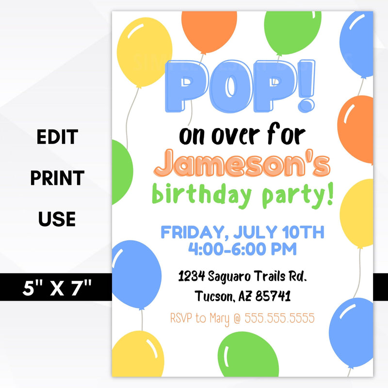 balloon party invitations