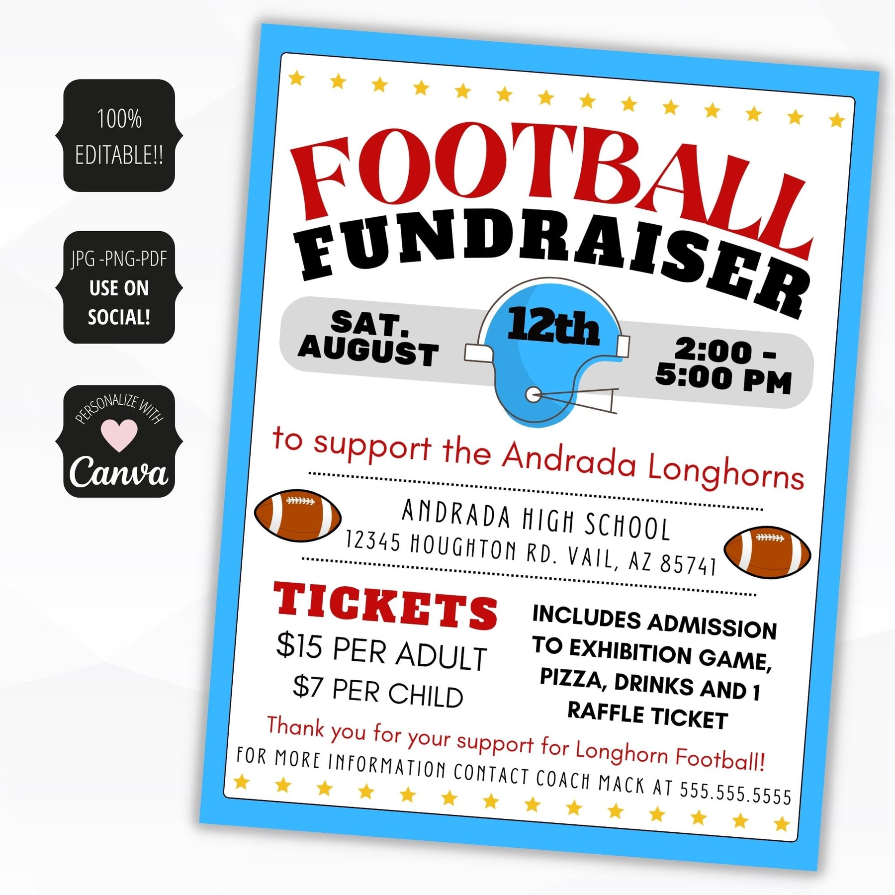 Football Fundraiser Flyer Template Simple Desert Designs