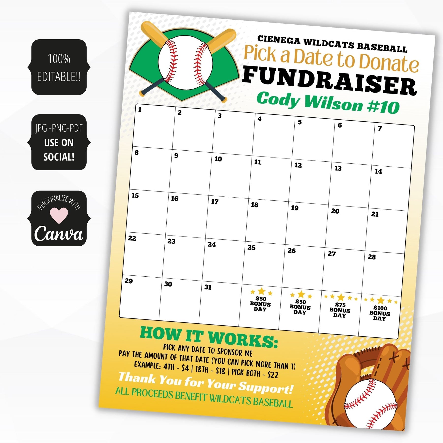 Baseball Calendar Fundraiser Template Simple Desert Designs