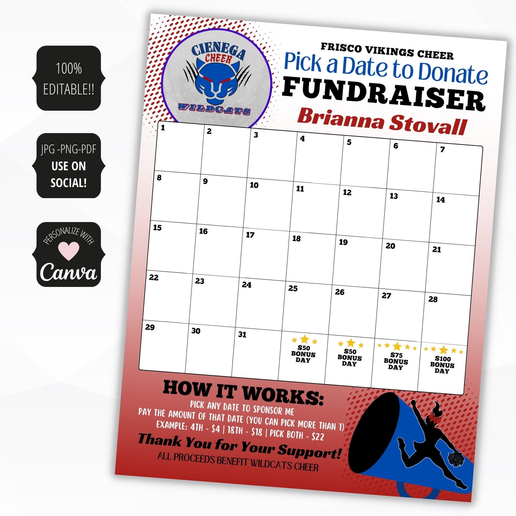 Cheer Calendar Fundraiser Template Simple Desert Designs