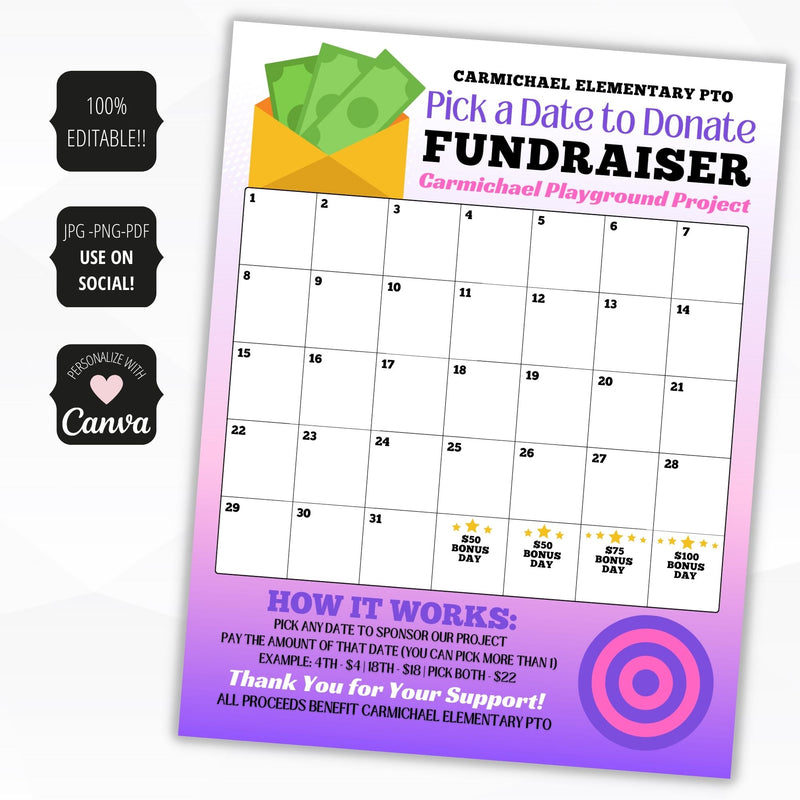 pick a date calendar fundraiser