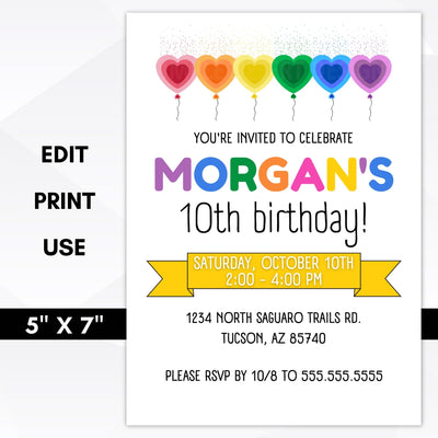 balloon birthday party invitation