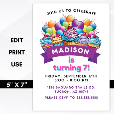 cupcake birthday party invitation