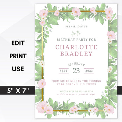 floral birthday invite