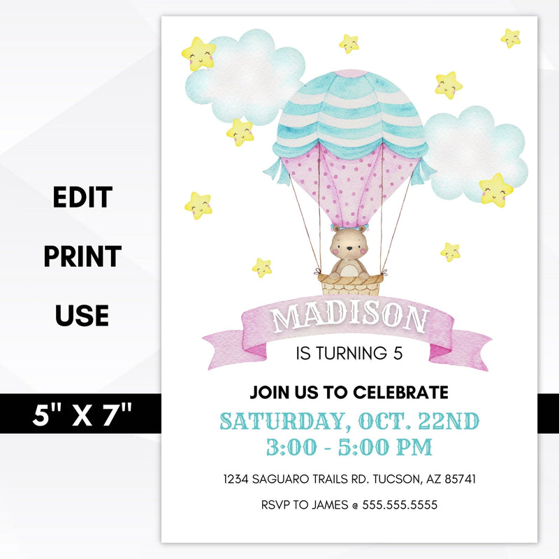 hot air balloon birthday party invitation