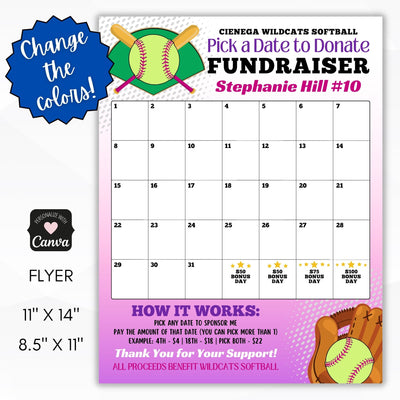 softball calendar fundraiser template