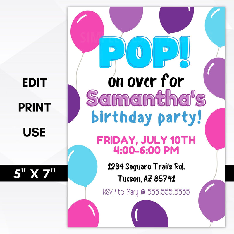 balloon birthday party invite