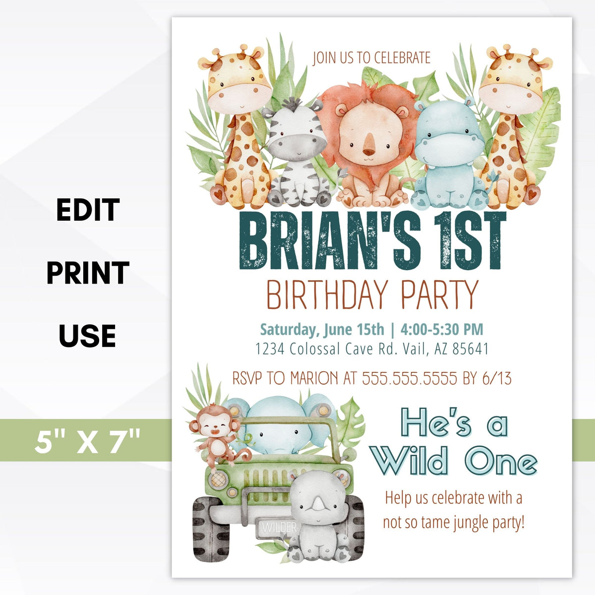 Wild One First Birthday Invitation Template - Simple Desert Designs
