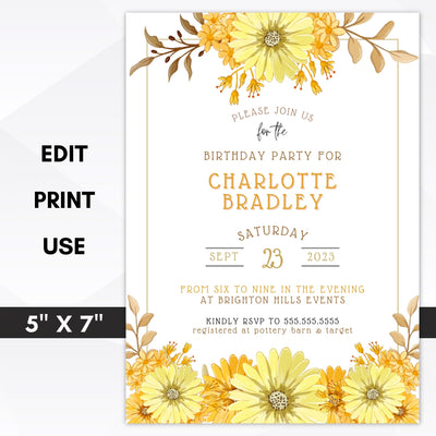 floral birthday party invite