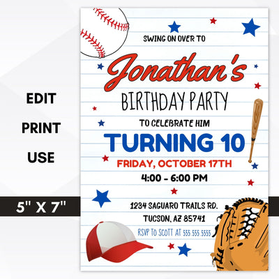 baseball birthday party invitation