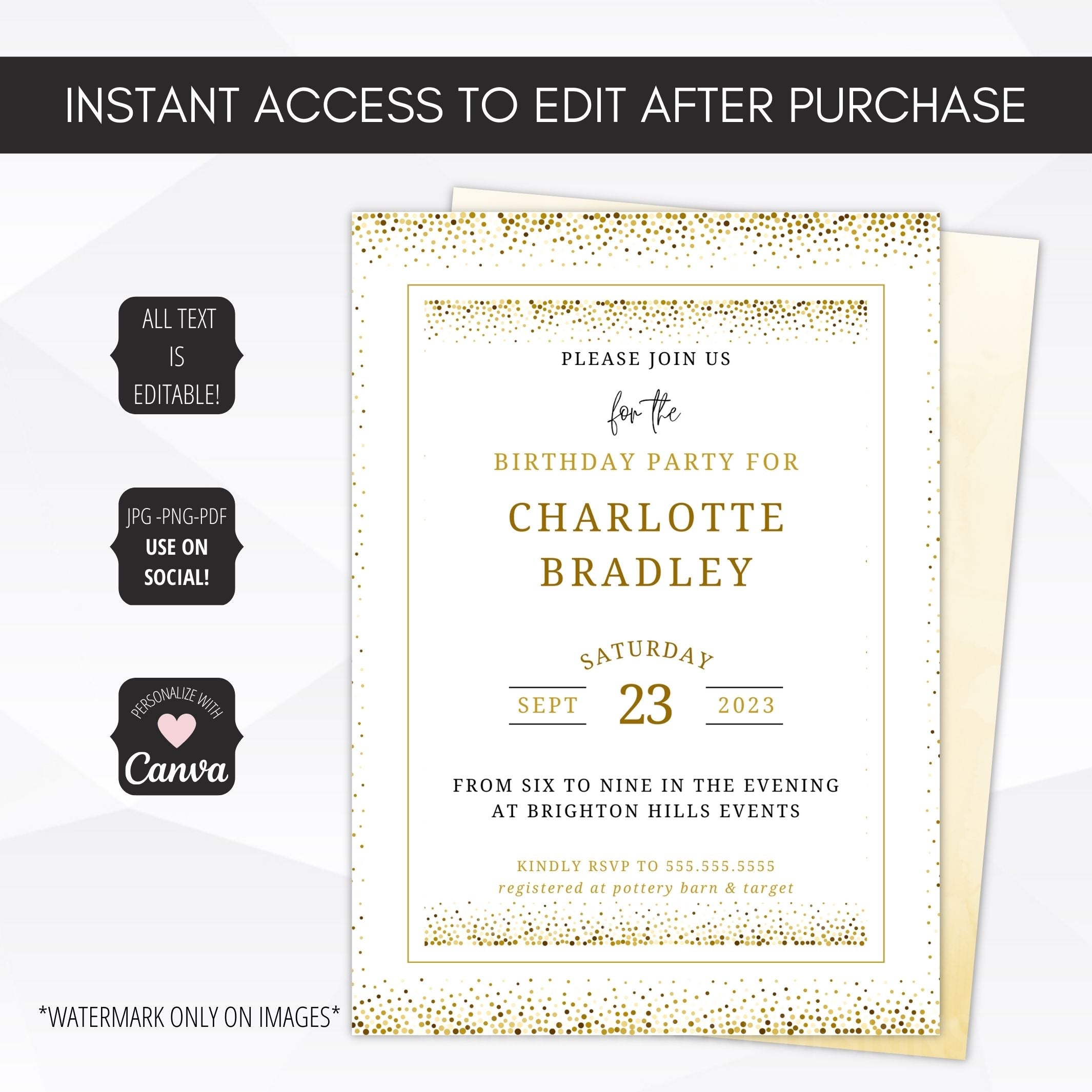 gold birthday party invitation