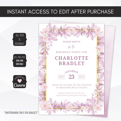 purple birthday invites