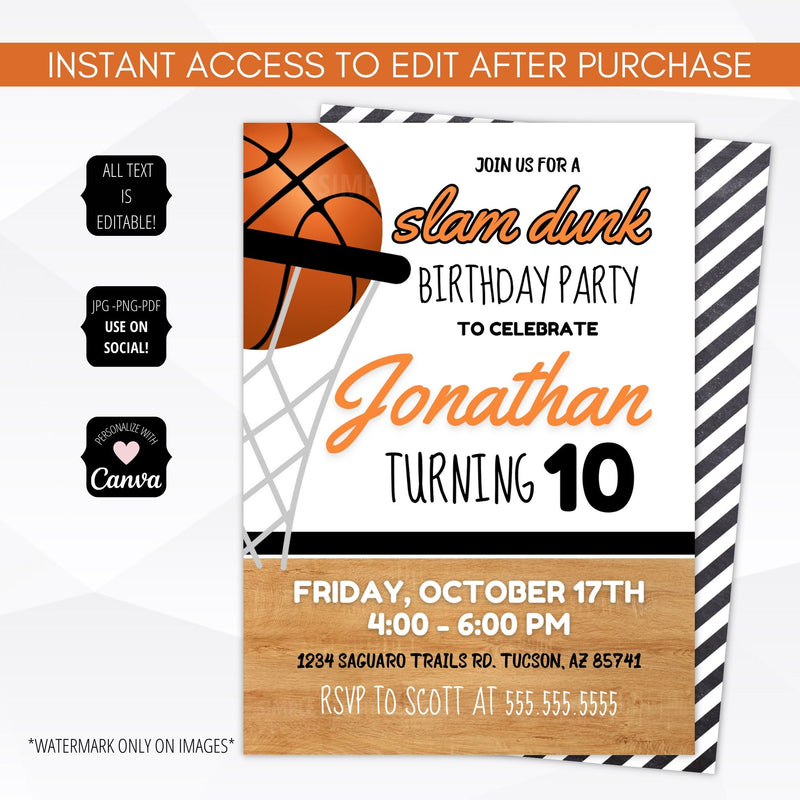 basketball birthday party invitations
