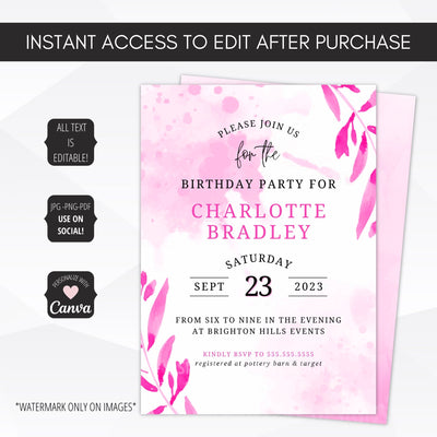 pink birthday party invitations adults