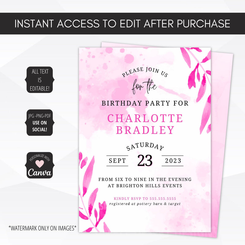 pink birthday party invitations adults