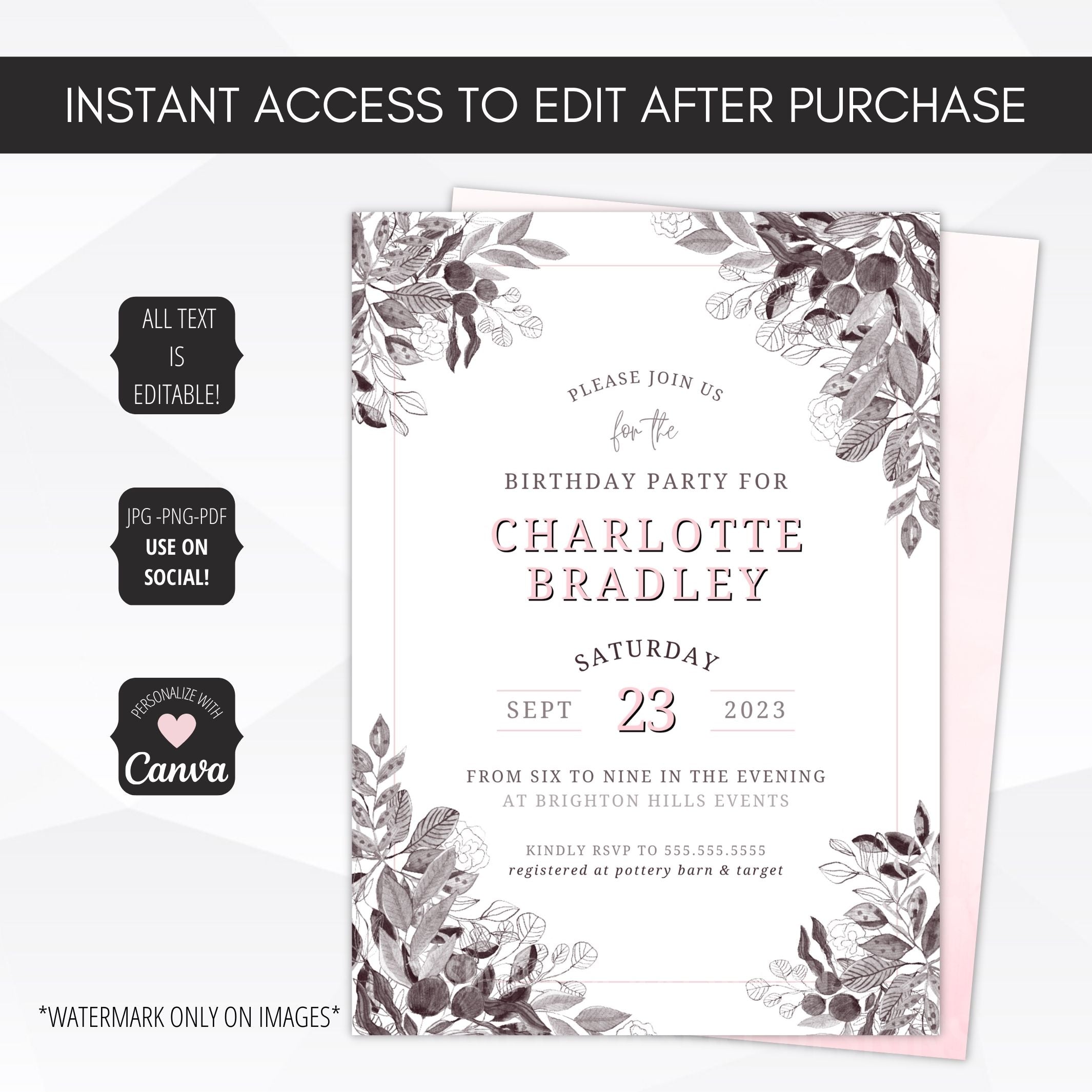 blush pink party invites