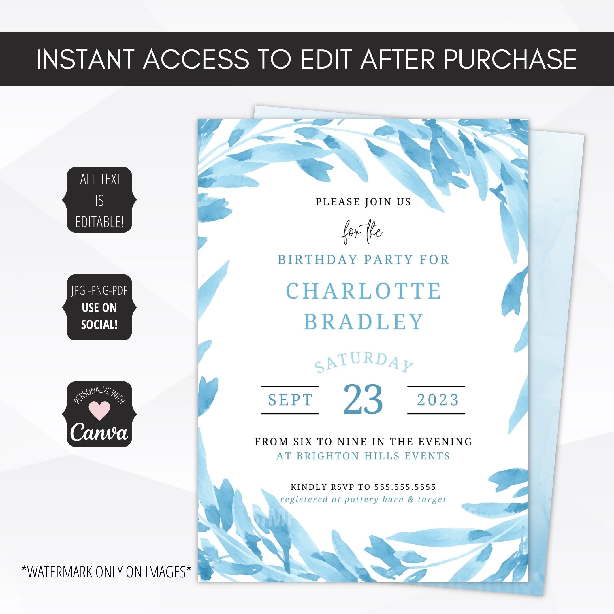 blue birthday invitations