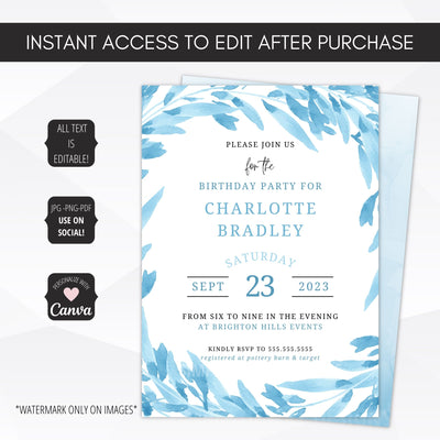 blue birthday invitations