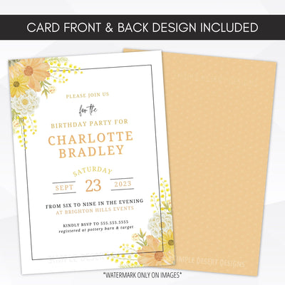 yellow floral party invitations