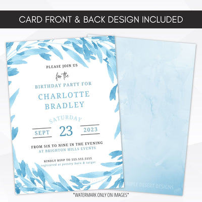 blue watercolor party invitations