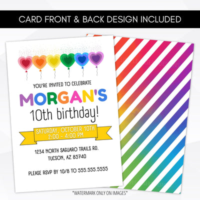 rainbow birthday party invitations