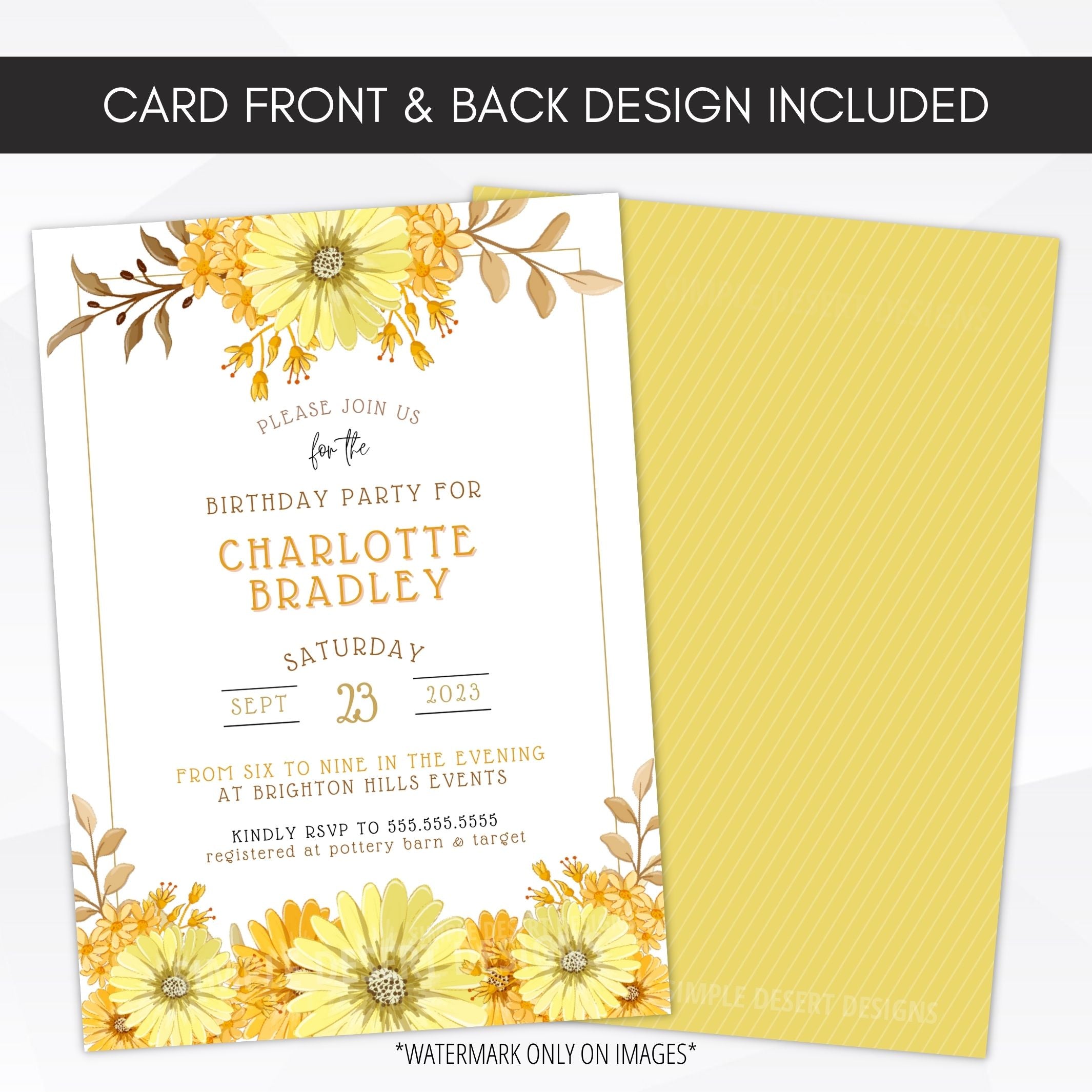 yellow birthday party invitations
