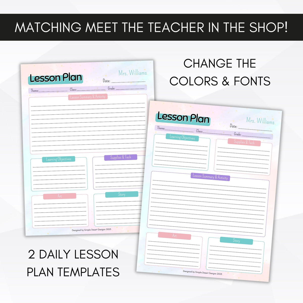 Editable Lesson Plan Templates for Teachers - Simple Desert Designs