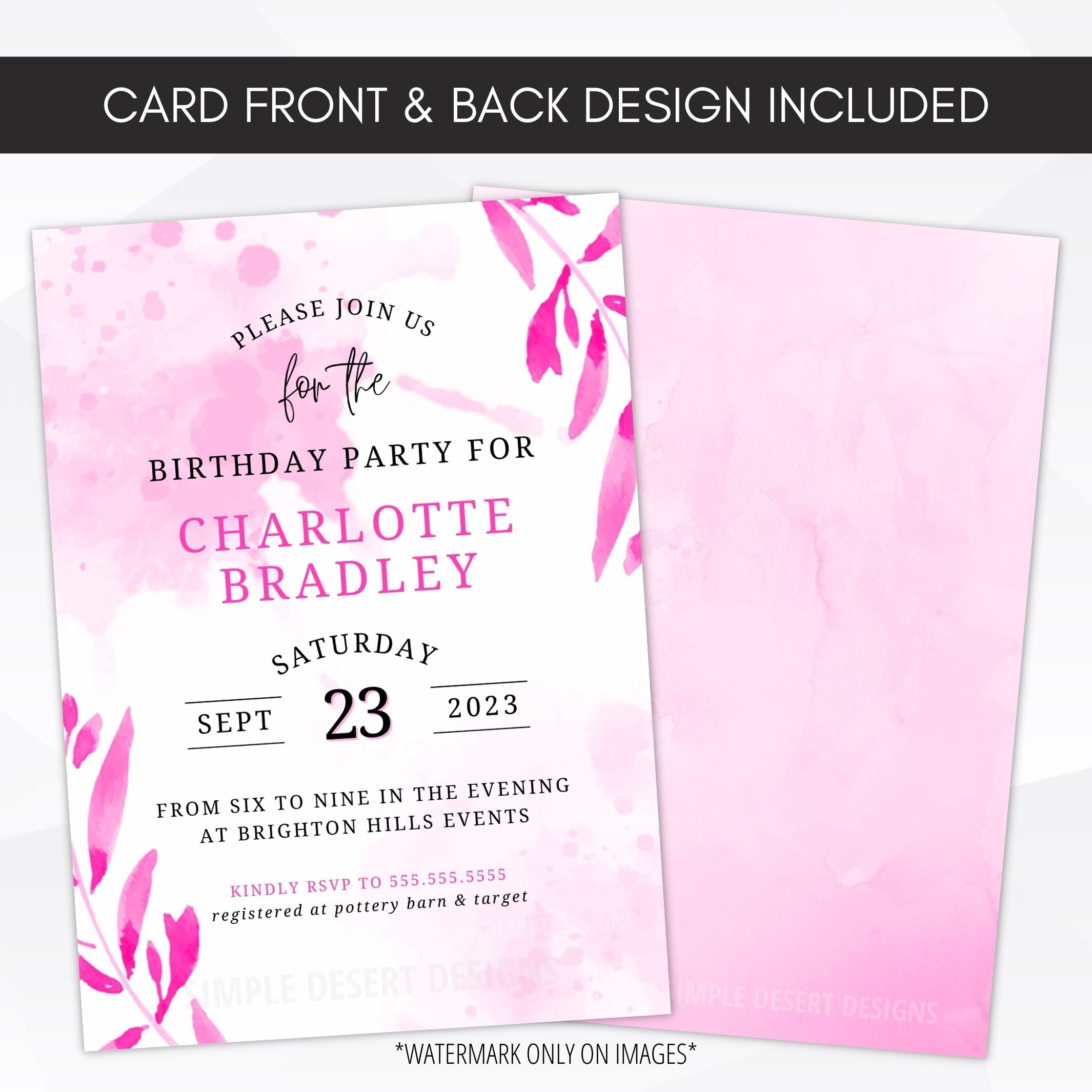 pink party invitations