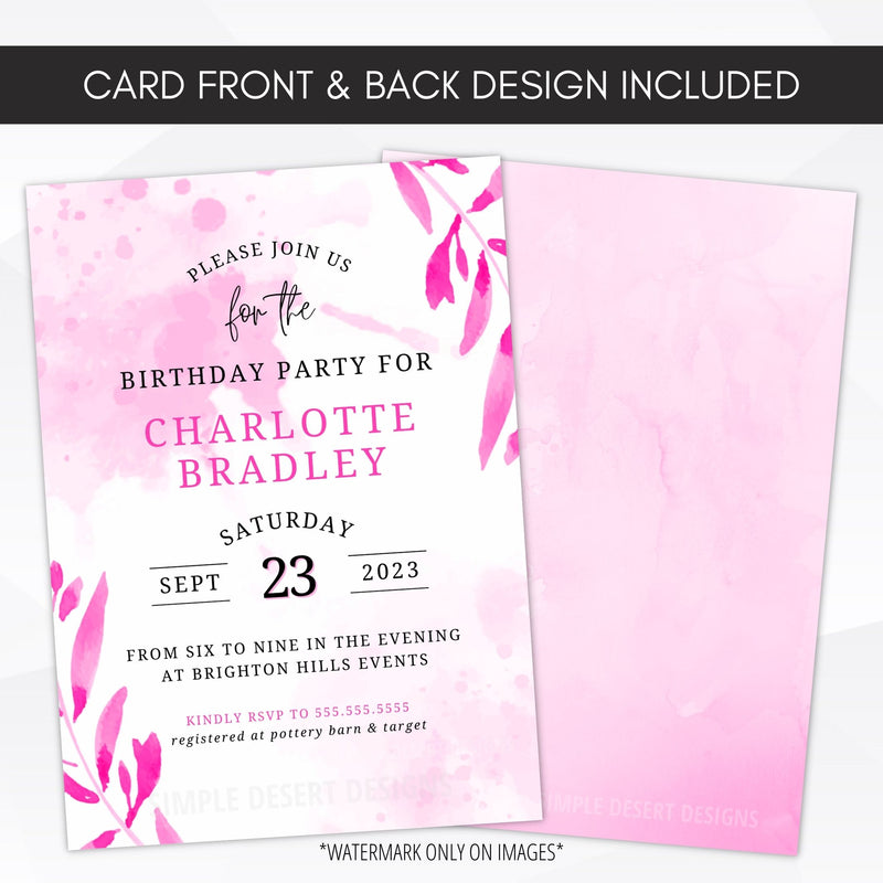 pink party invitations