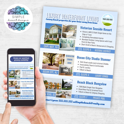 personalized 3 property real estate marketing flyer with space for logo and photos
