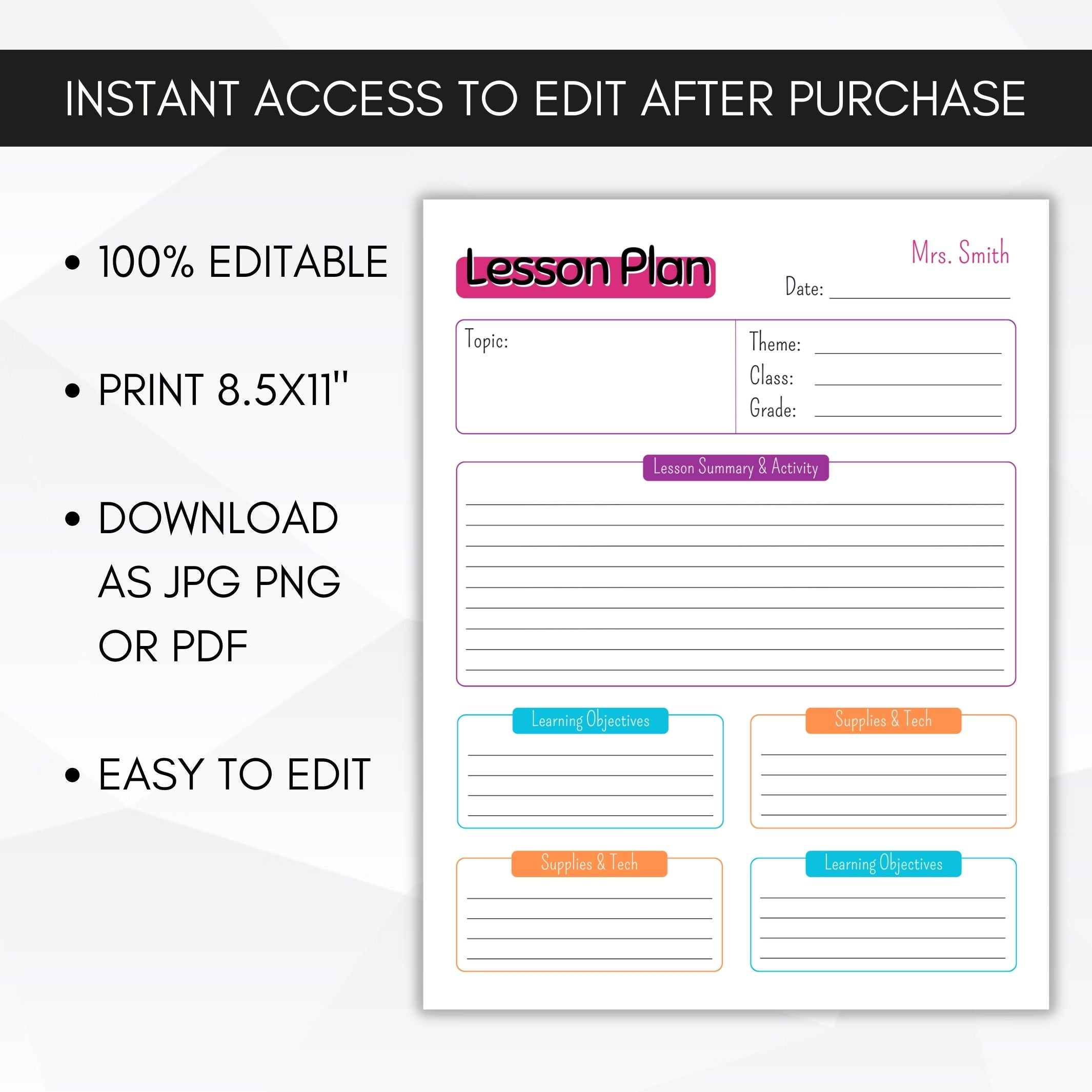 printable lesson plan templates