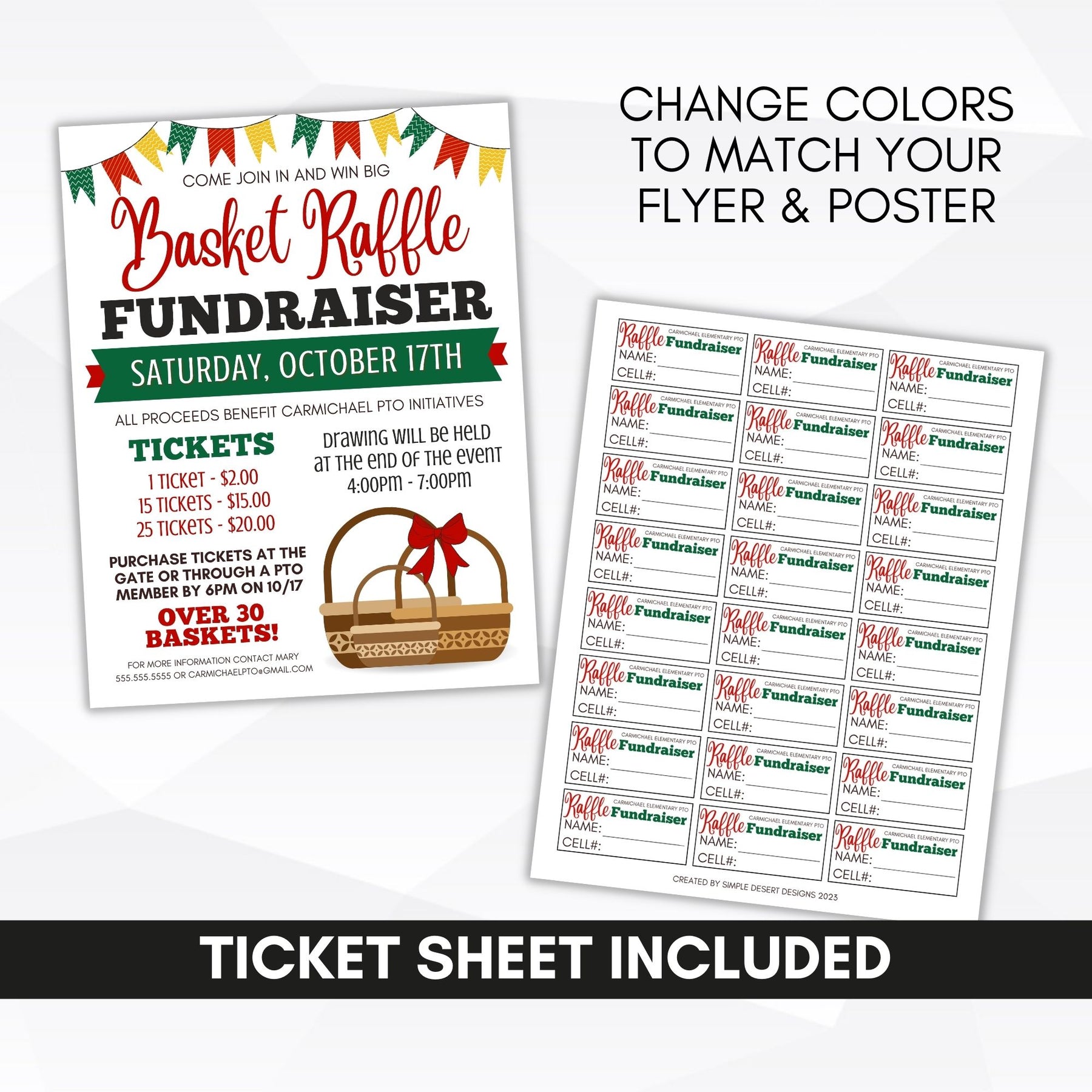 Basket Raffle Flyer Editable Template – Simple Desert Designs