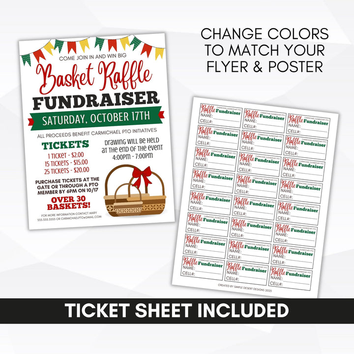 Basket Raffle Flyer Editable Template | Simple Desert Designs