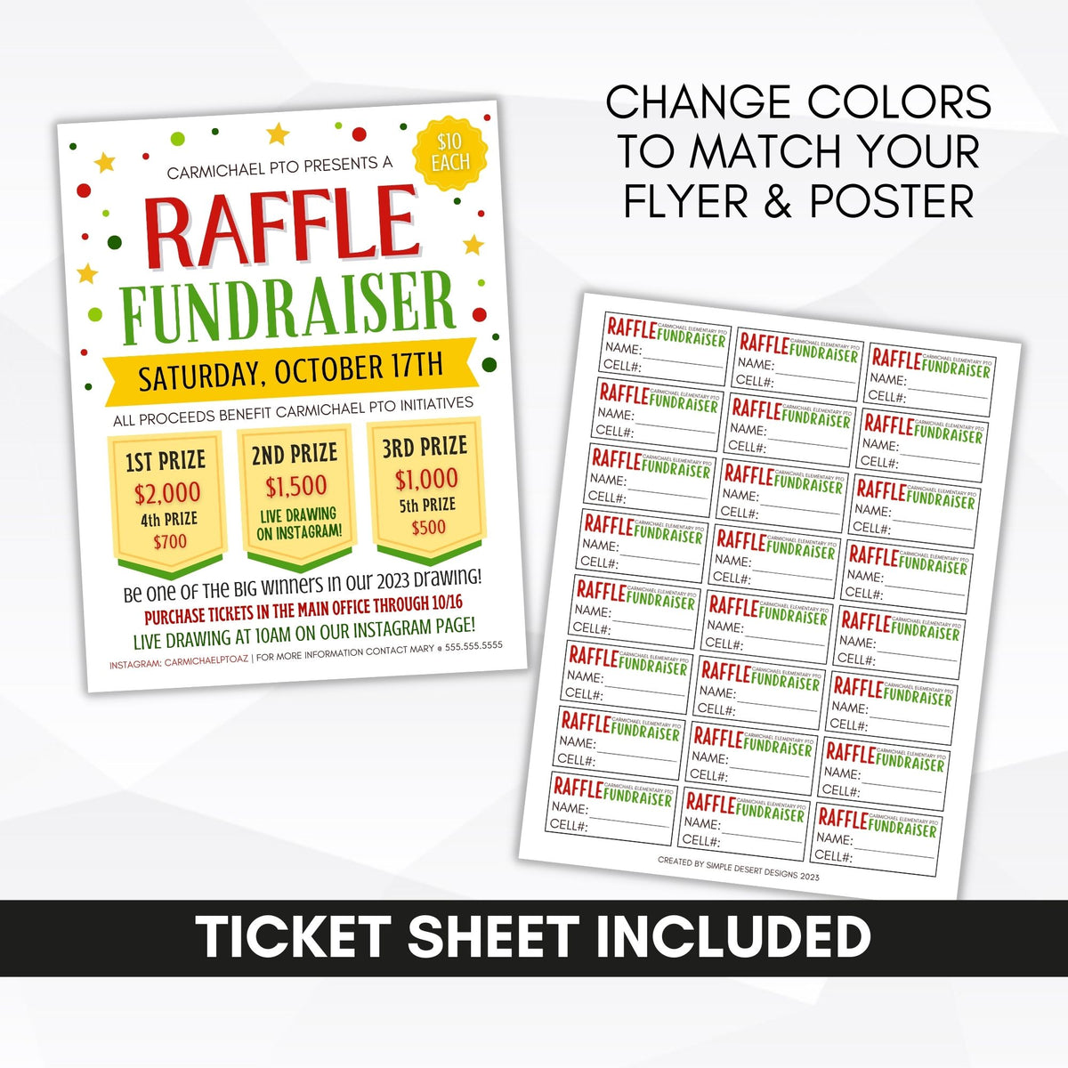 Editable Raffle Flyer Template for Fundraisers - Simple Desert Designs