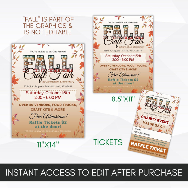 Fall Raffle Signage Fall Craft Fair Poster Ticket Bundle – Simple Desert Designs