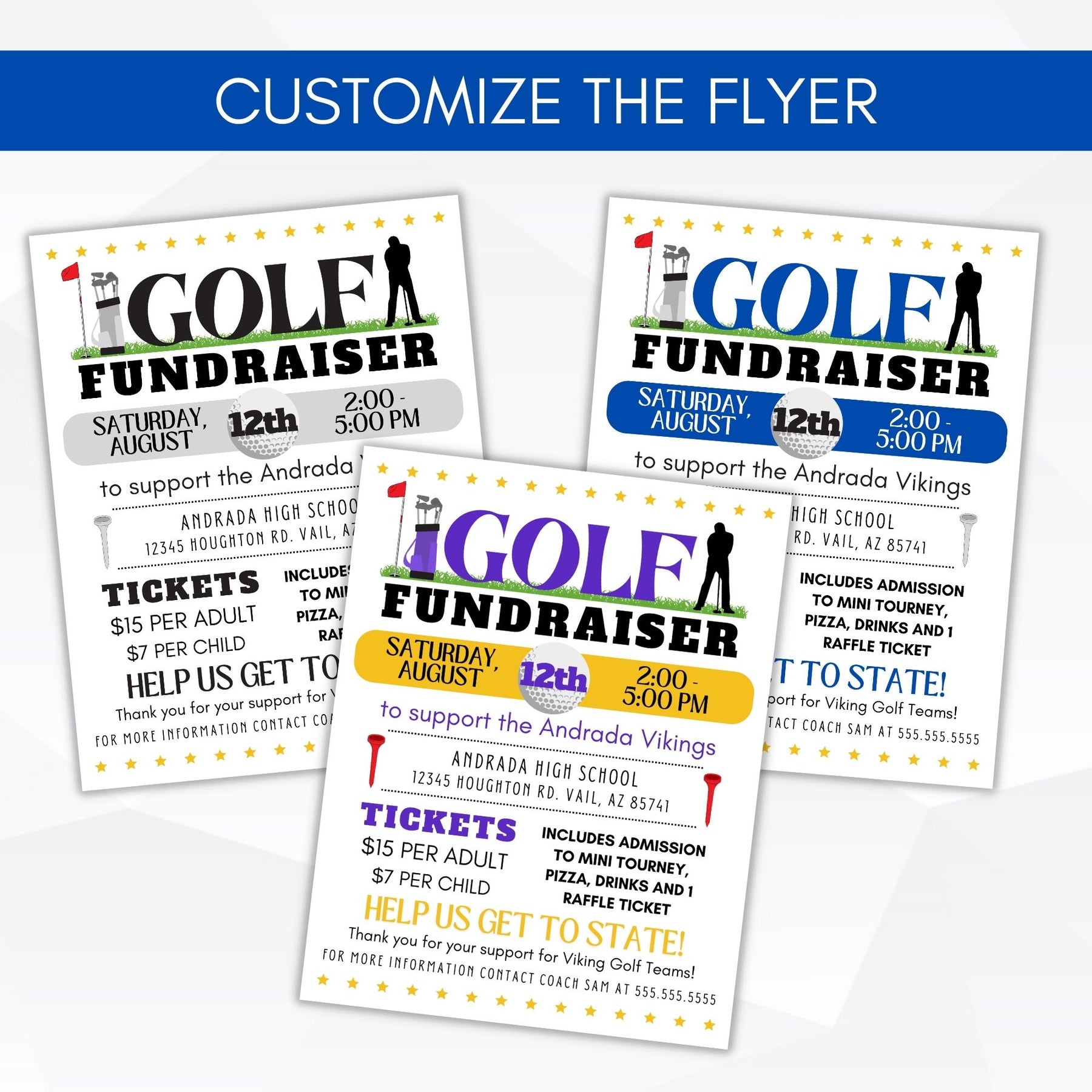 Golf Raffle Editable Customizable Golf Fundraiser Flyer – Simple Desert Designs