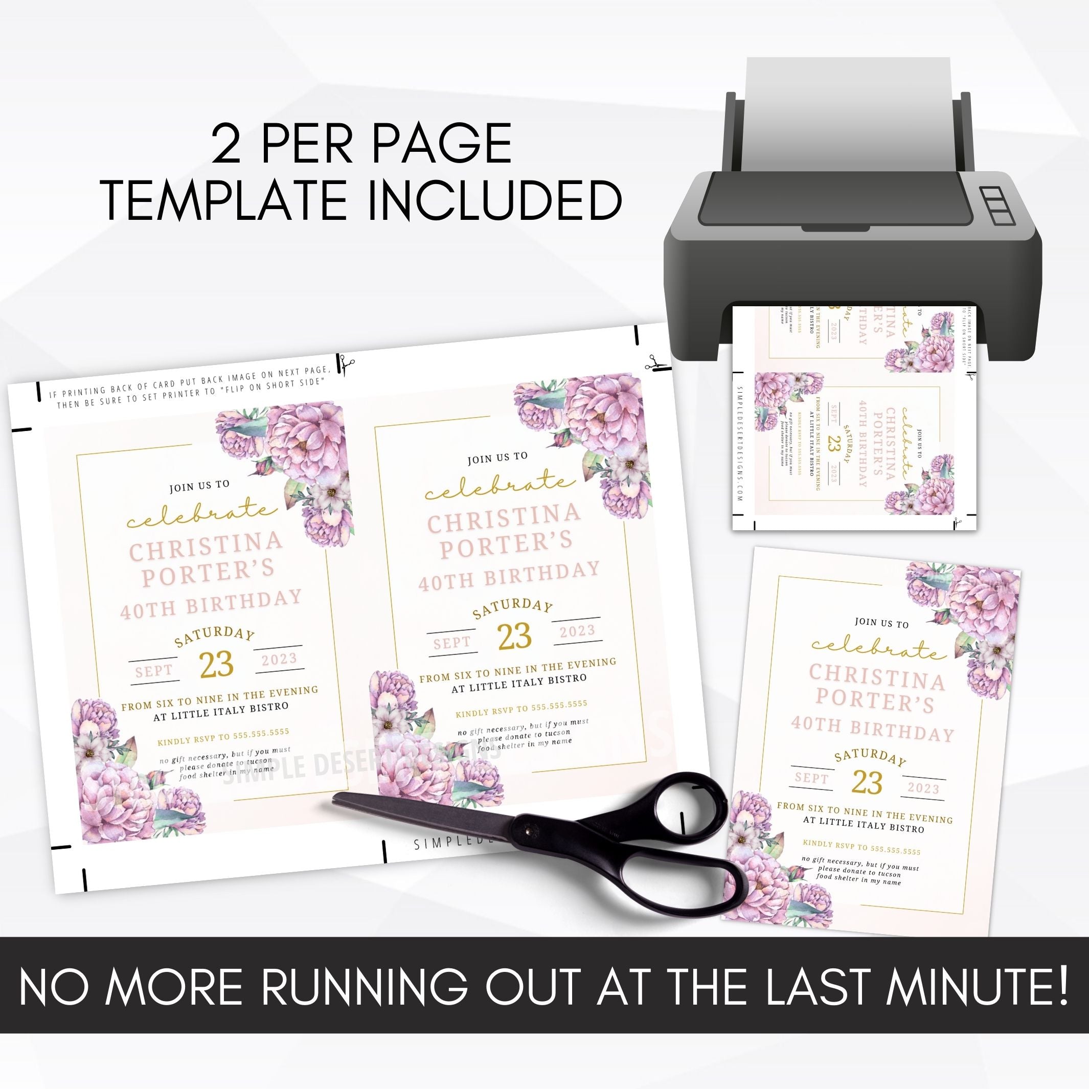 party invitation purple flowers