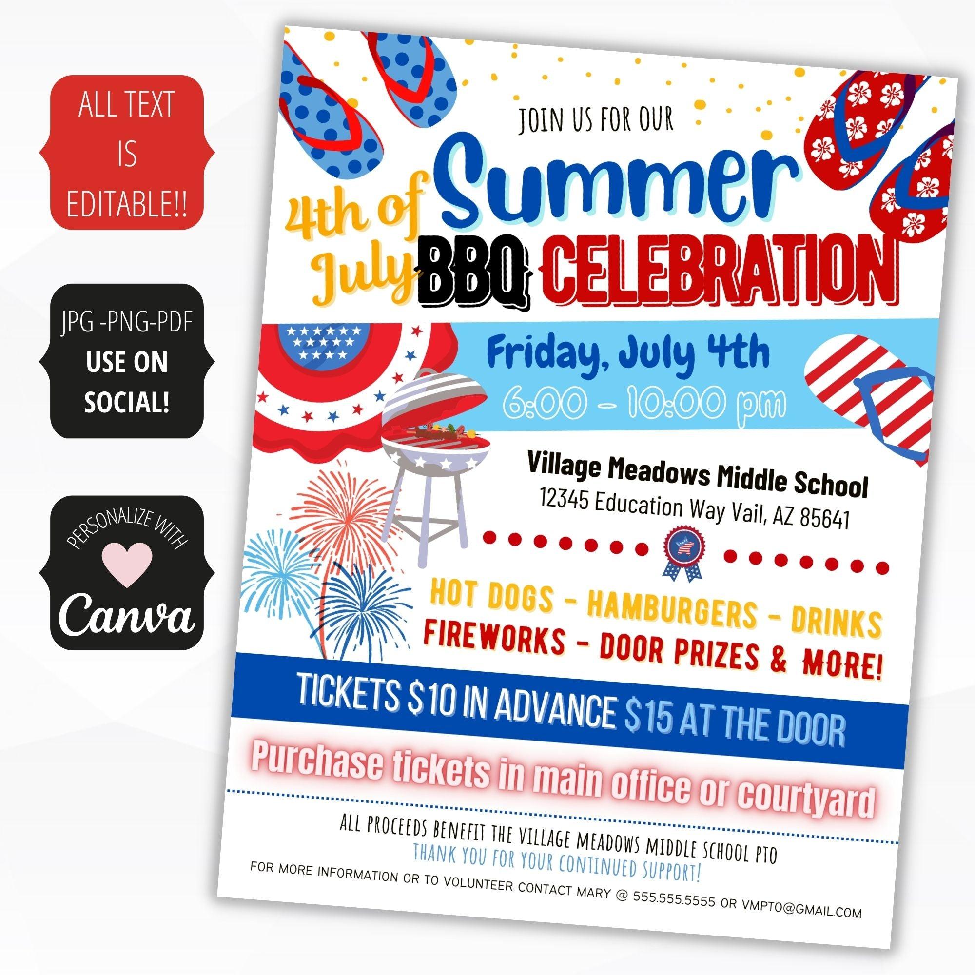 independence day barbeque event invitation 