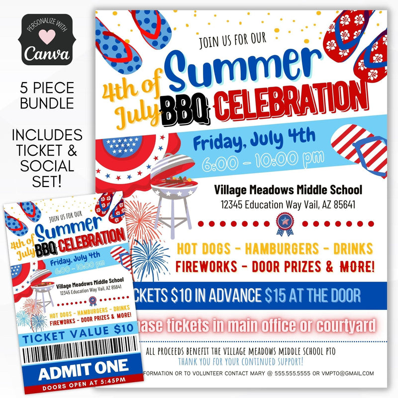 4th of july bbq cookout fundraiser invitation flyer